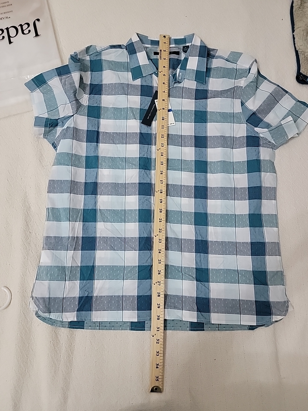 Perry Ellis Mens Plaid Short Sleeve Button Up Blue Trellis Dress Shirt Sz XL NWT - Picture 6 of 8